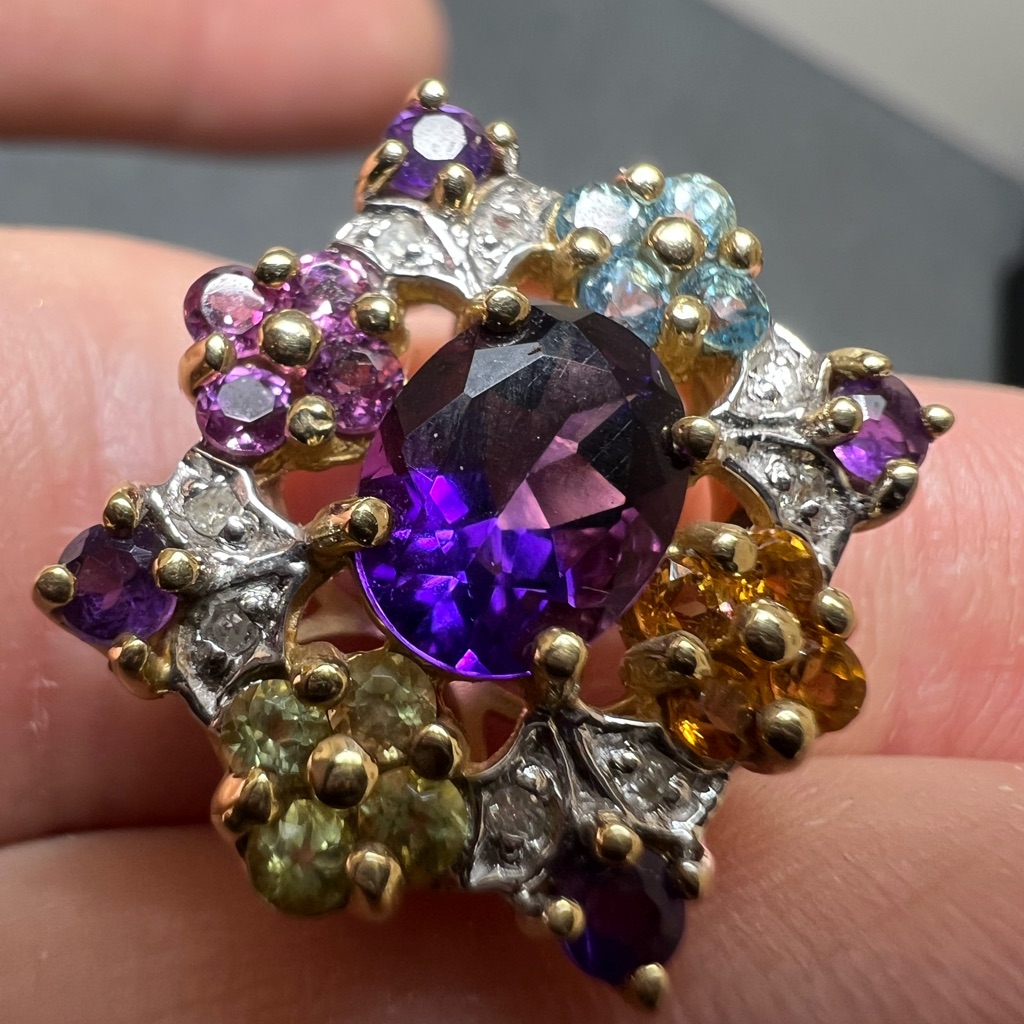 Elegant 10k Multi-Color Gemstone Pendant Charm